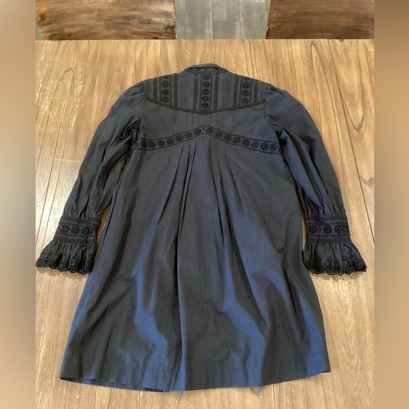 Rebecca Taylor Lace Mock Neck Long Sleeve Poplin cotton mini Dress black 0 - Picture 4 of 14